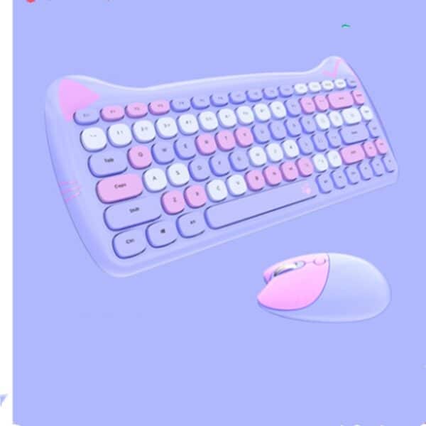 purple blue cat Keyboard and Mouse Set