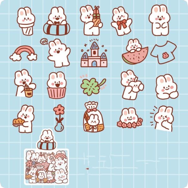 white Bunny Stickers Cute Stickers Pack 40Pcs