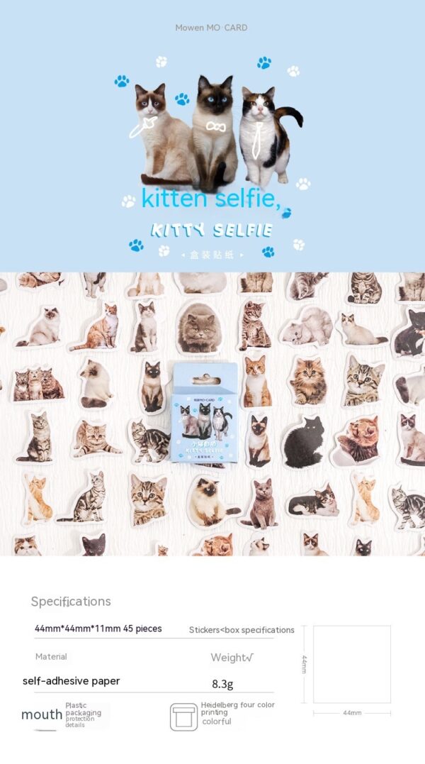 Cute Kitten Stickers Realistic Cat Stickers 48Pcs