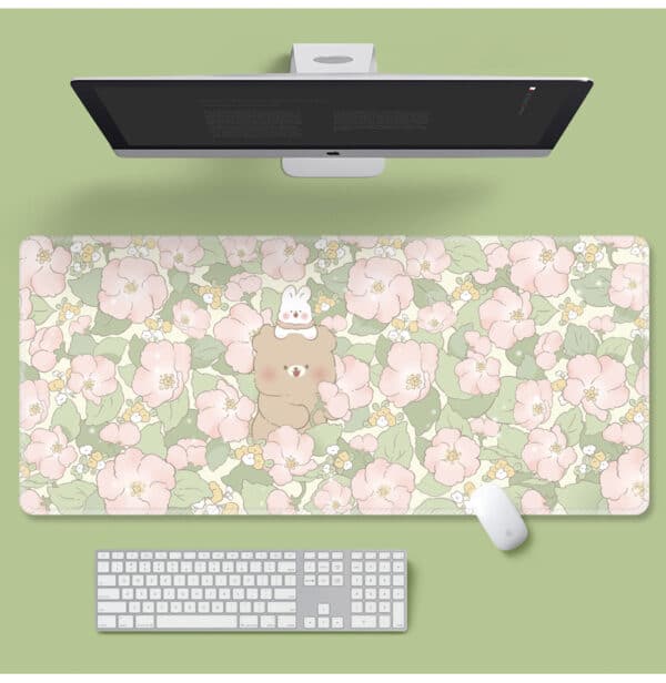 cute Floral Desk Mat with bear