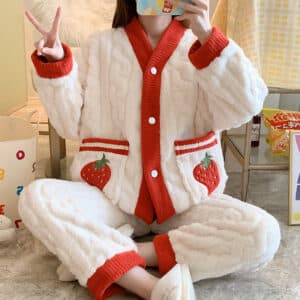 Strawberry Pj Set Kawaii Pajama Set red and white pajamas kawaii