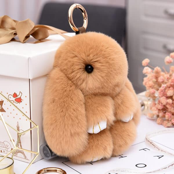 light brown fluffy Bunny Keychain