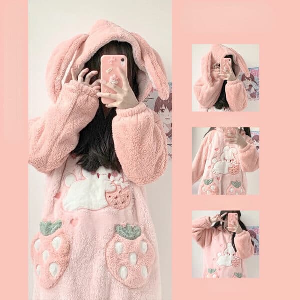 winter Pink Bunny Pajama fleece