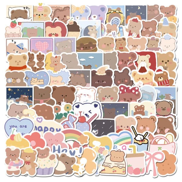 bottle Kawaii Bear Stickers kawaii Cute bear stickers cute pack HUGE Pack 102