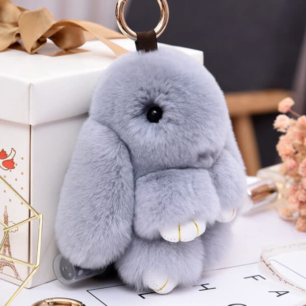 Cute fluffy Bunny Keychain gray color