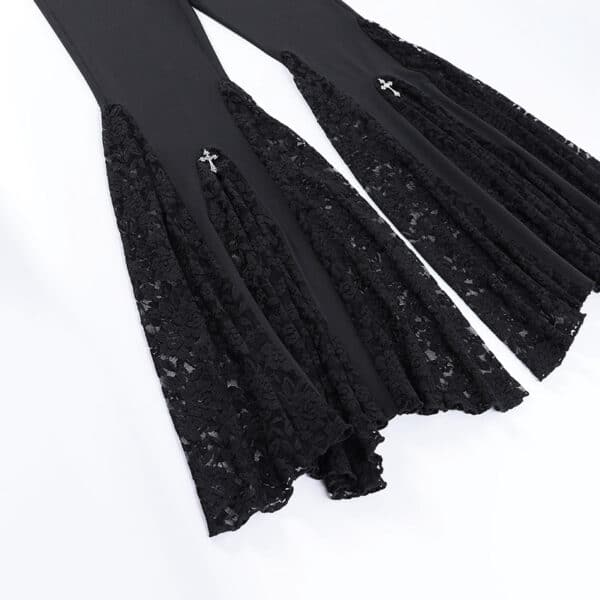 cross and lace details of black punk pants for women