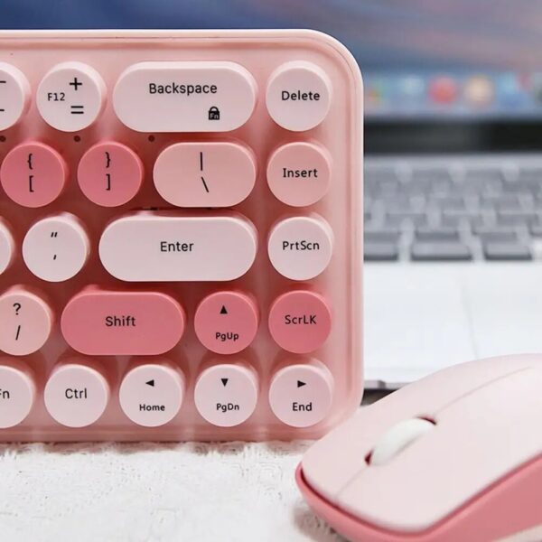 close up pink portbale Small Wireless Keyboard with Mouse