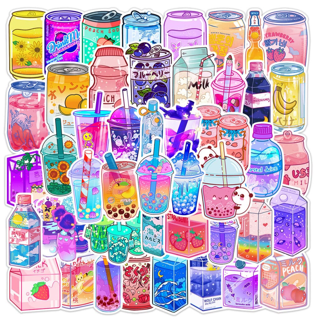 Beverage Stickers Graffiti Stickers 50 Pcs - Kawaii Peach