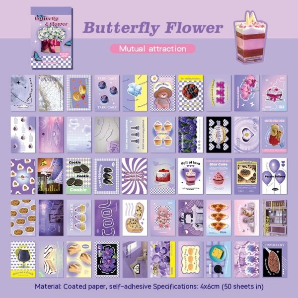 pink Rectangle Stickers book cute Retro Sticker Book rectangle cute vintage stickers 50 Pcs