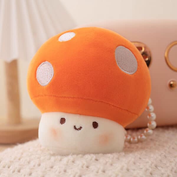 Cute Mushroom Plush Keychain Keyring orange color