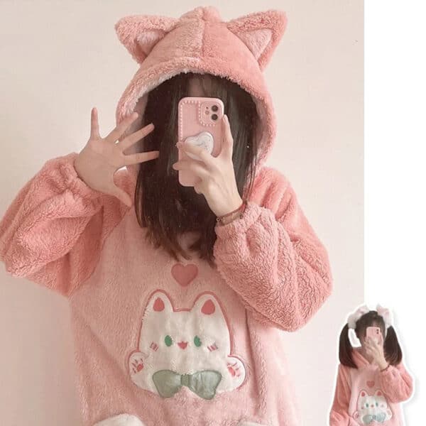 Kawaii Onesie Pink Cute Onesie Pajamas kitten