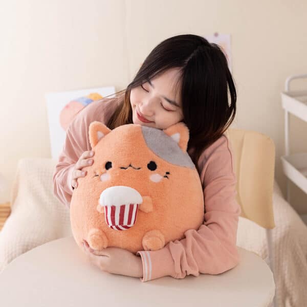 kawaii girl hugging brown cat Squishmallow