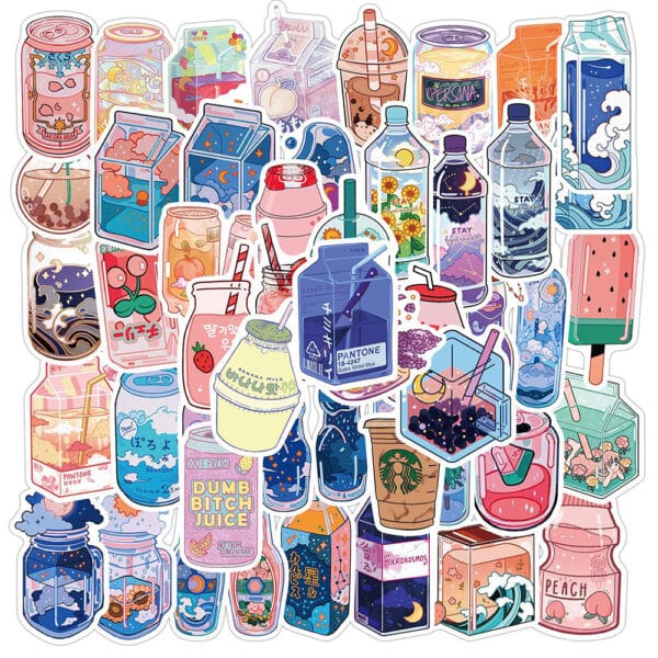 Milk Carton Stickers Kawaii Drinks 50 Pcs