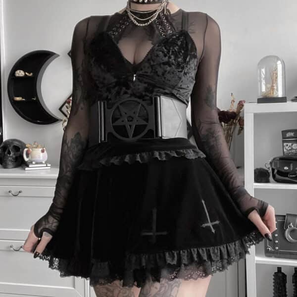 gothgirl wearing Gothic Mini Skirt Suede