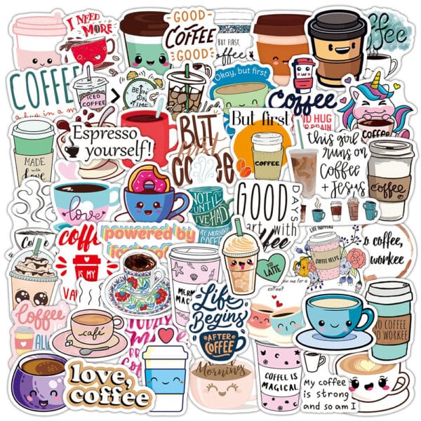coffee Boba Stickers Bubble Tea Stickers 50Pcs