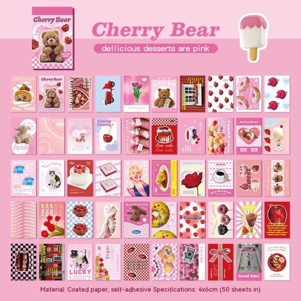 pink Rectangle Stickers book cute Retro Sticker Book rectangle cute vintage stickers 50 Pcs