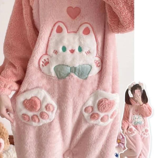Kawaii Onesie Pink Cute Onesie Pajamas paw cat paw pajamas