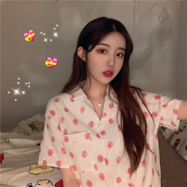 cute Pink Strawberry Pajamas for Summer