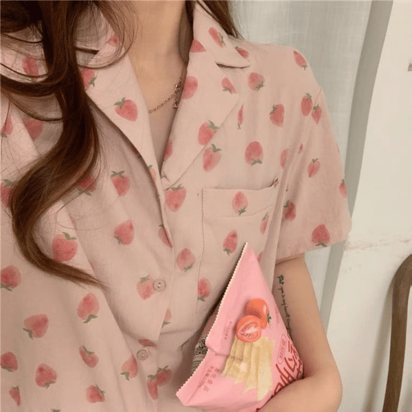 cute Strawberry Pajamas pink for Summer