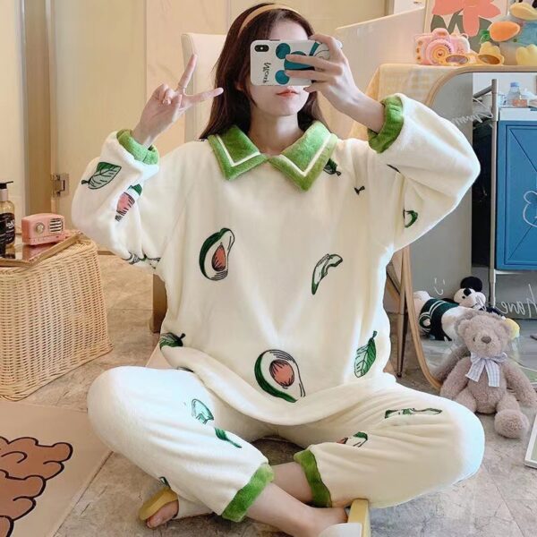 Kawaii Avocado Pajamas Set Plush Pajamas