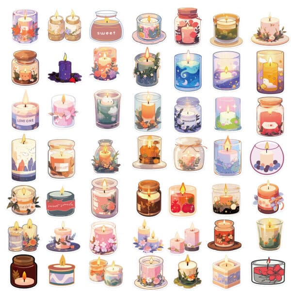Cute Candle Stickers Cute Kawaii Candles 50Pcs