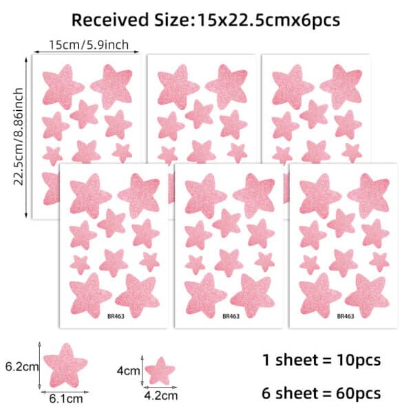 Kawaii Wall Stickers Pink Stars 60Pcs