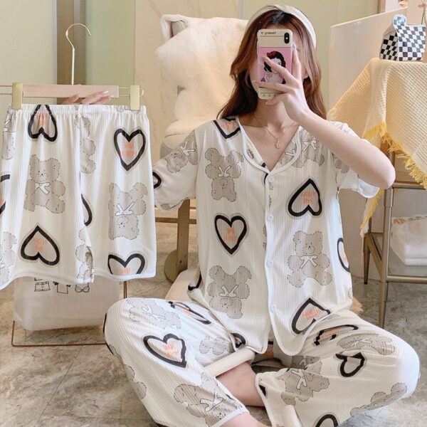 Cute Black Bownot Pajamas Set Long Sleeves