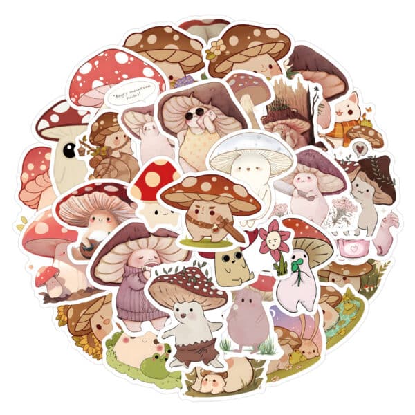 Kawaii Mushroom Stickers Cute Pack 60Pcs