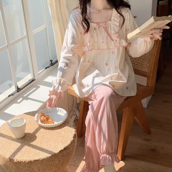 Cute Cottagecore Pajamas Set Cute Pink White Pajamas