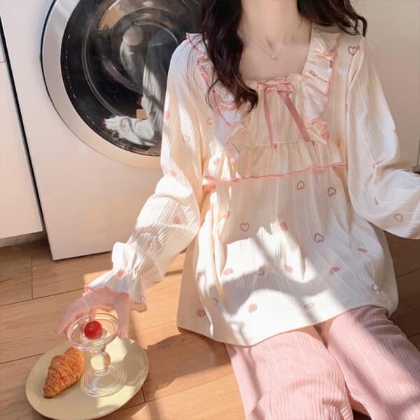 Cute Cottagecore Pajamas Set Cute Pink White Pajamas