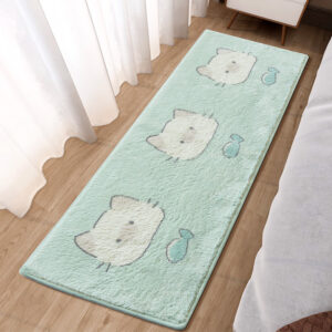 Cute Kitty Rug with Fish Details, Blue-Green Color