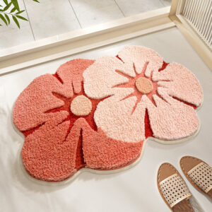 Pink Flower Bathroom Mat Cute & Absorbent