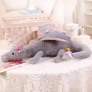 Purple Gray Dragon Plush Animal with Holographic Wings