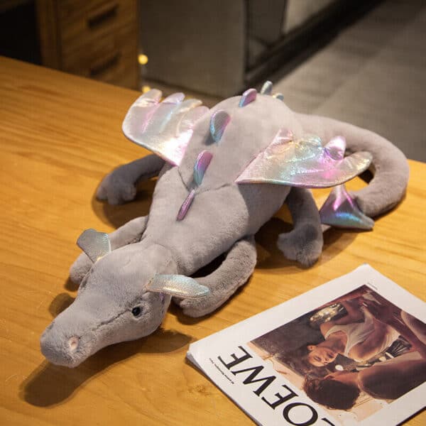 Purple Gray Dragon Plush Animal with Holographic Wings