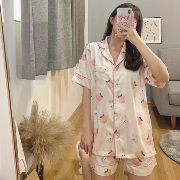 Peach Bunnies Pajama Set | Womens for Summer