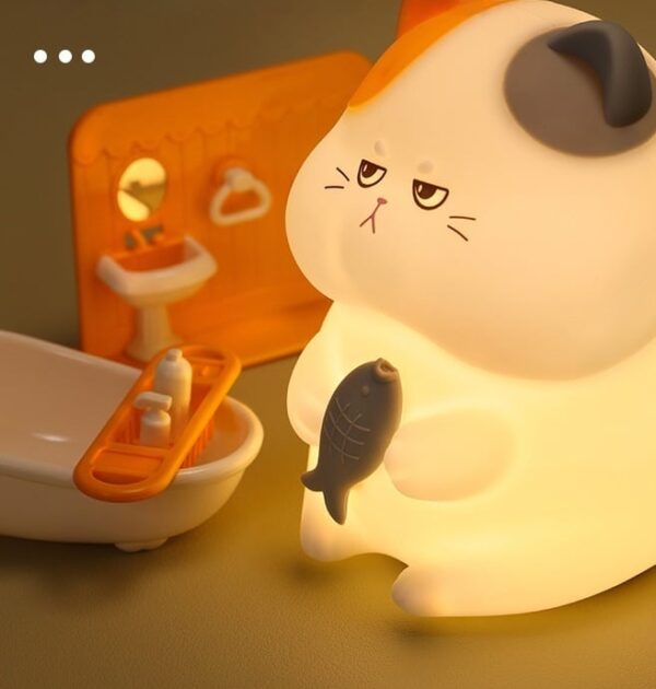 Funny Cartoon Fat Cat Night Light with Fish