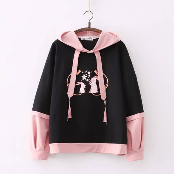 Cute Rabbit Hoodie Pink & White