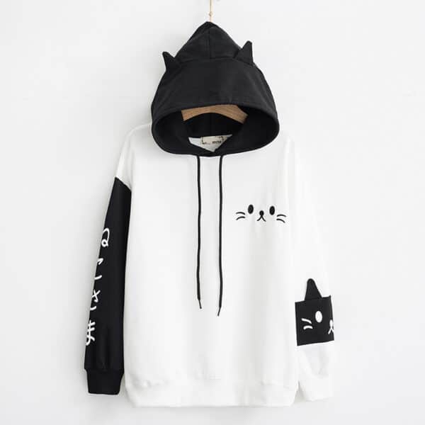 Cute Kitty Hoodie White Color (Or Black)