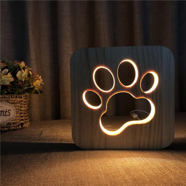 Wooden Dog Paw Night Light