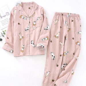 Pink Cat Pyjamas Set Pattern Sleepwear