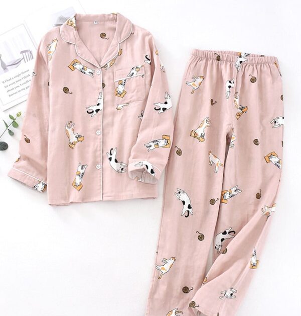 Pink Cat Pyjamas Set Pattern Sleepwear