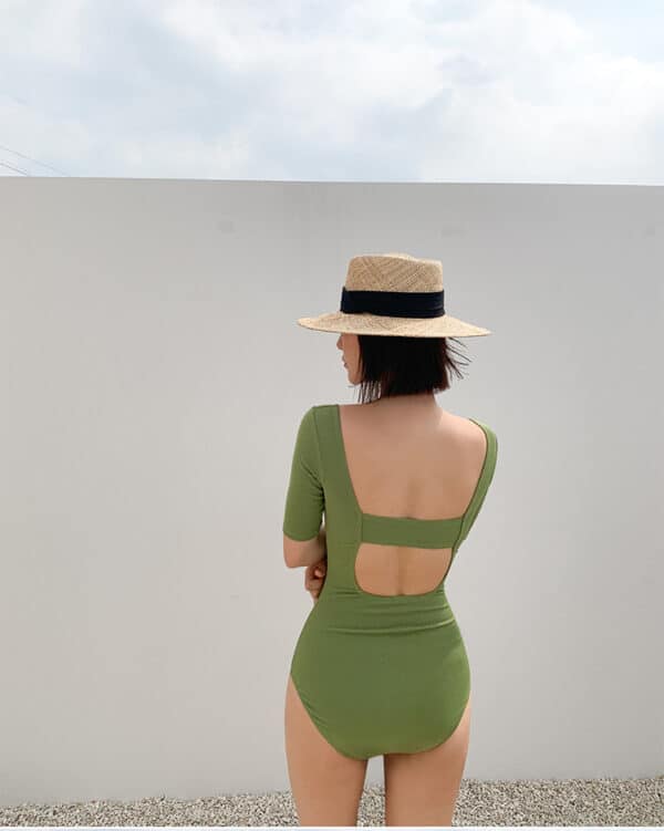 Open Back One-Piece Bodysuit | Black/Green