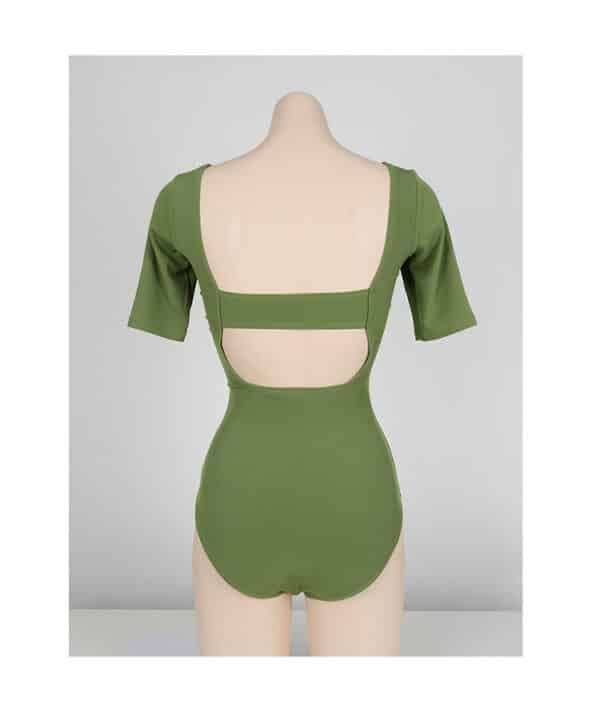 Open Back One-Piece Bodysuit | Black/Green