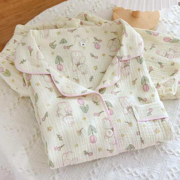 Tulips and Rabbits Pjs Set | Long Sleeves Cottagecore