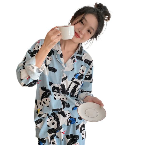 Blue Panda Pajamas Long Womens