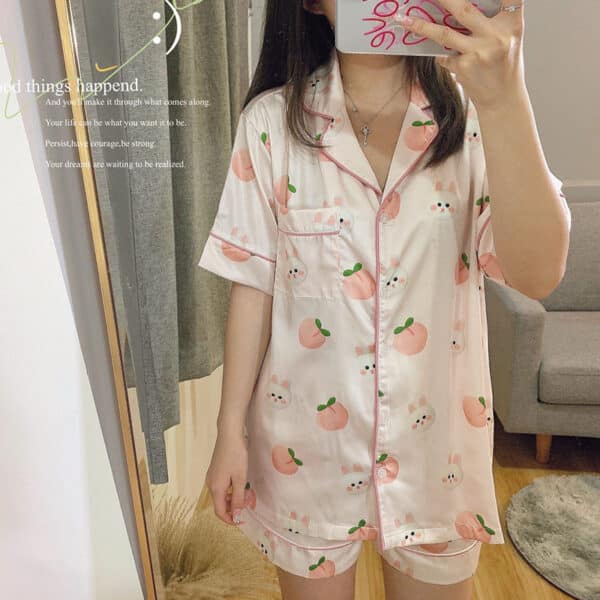 Peach Bunnies Pajama Set | Womens for Summer