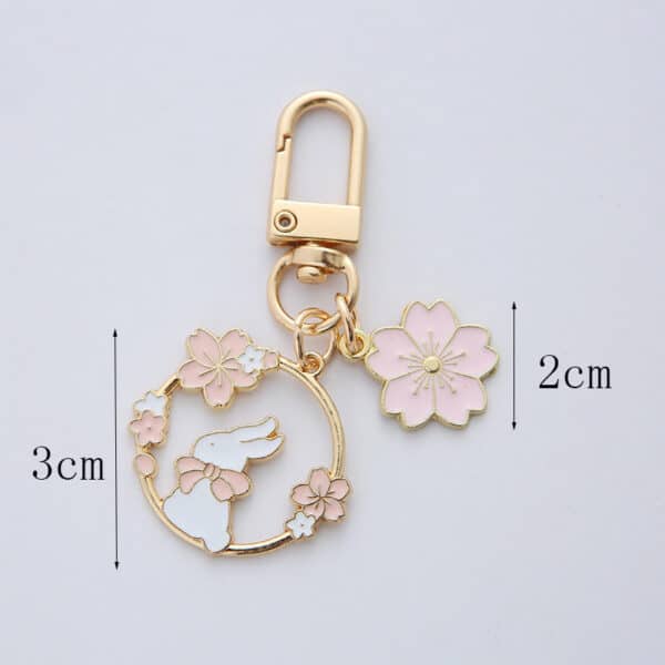 Cute Bunny Keychain and Sakura Flower Gold