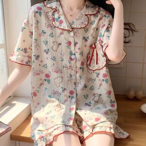 Cute Cottagecore Pyjamas | Short Sleeved "Floral Bunnies"