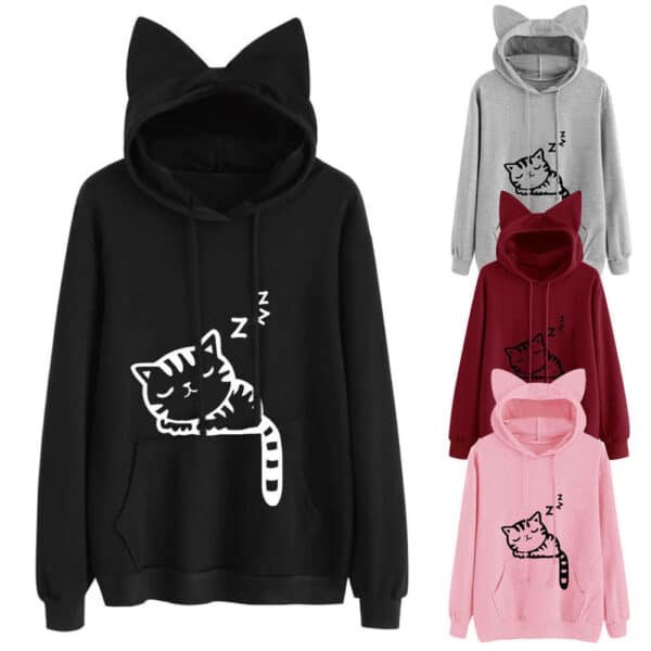 Hoodie with Cat Ears | Cute Sleeping Kitty