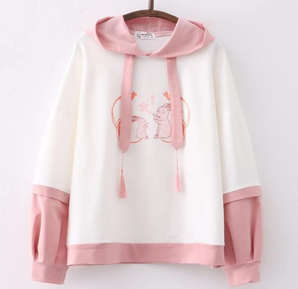 Cute Rabbit Hoodie Pink & White